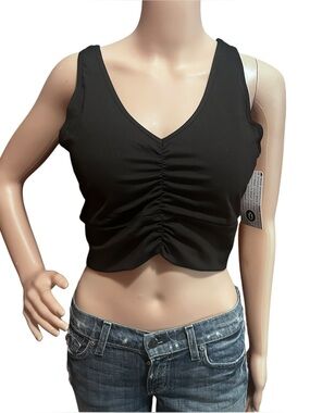 OTOS Activewear black ruched crop top Sz XL Black
